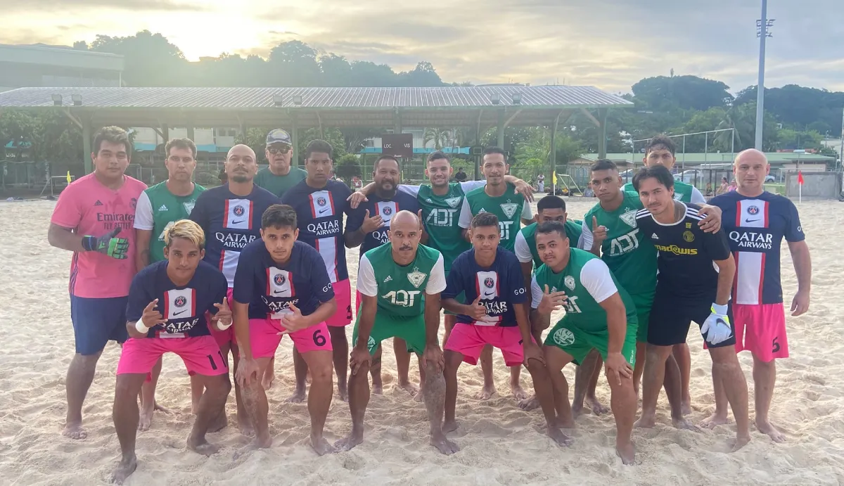 Section 211 Tahiti Victoire eclatante de la Green Warriors Beach Soccer contre les supporters du PSG lors du championnat fun open 2023 a Tahiti