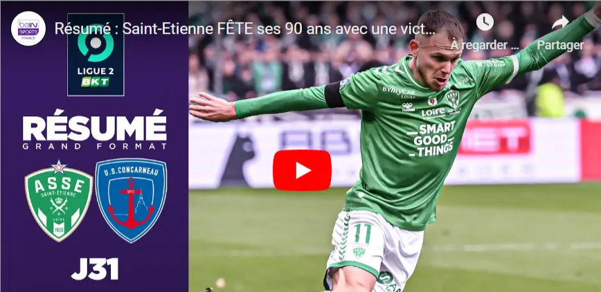Saint-Etienne s’impose 1-0 et grimpe à la deuxième place